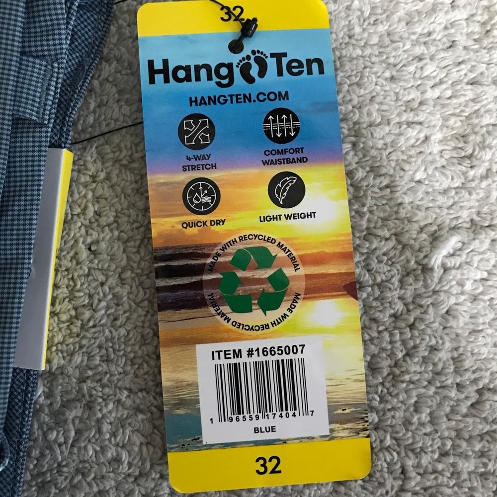 NEW Hang Ten Hybrid Board Shorts Mens 32 Blue Micro Check Stretch Quick Dry - Picture 13 of 13